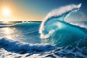 海浪蓝色清透摄影图