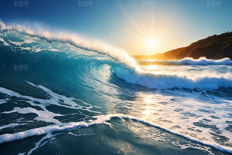 海浪蓝色波浪摄影图