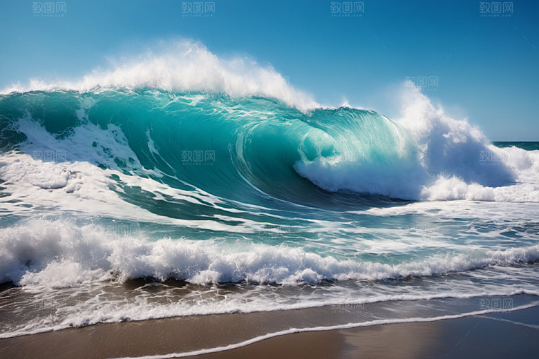 海浪蓝色波浪摄影图