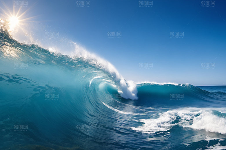 海浪浪花蓝色摄影图