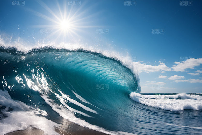 海浪蓝色浪花摄影图