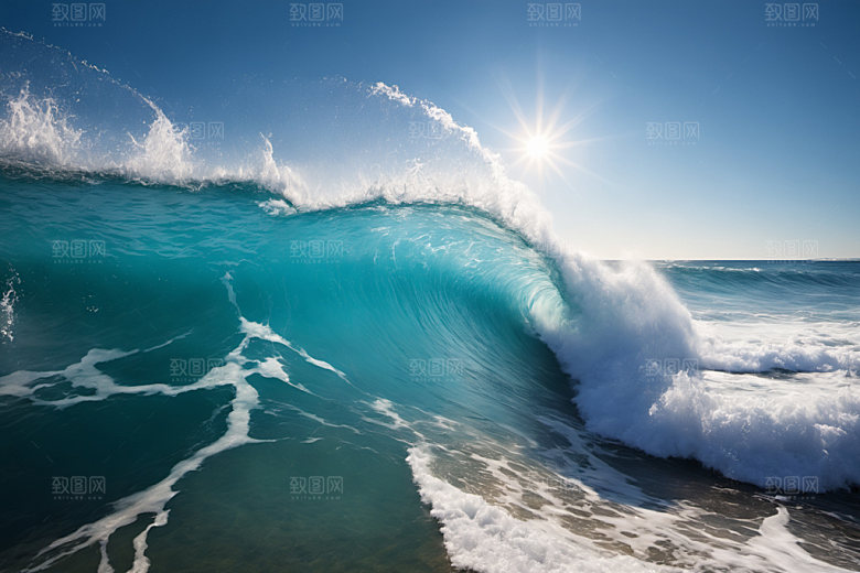 海浪蓝色波浪摄影图