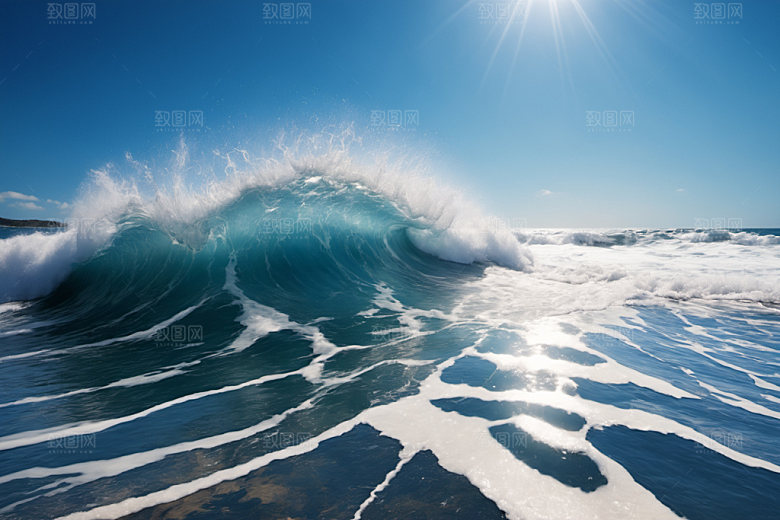 海浪清透浪花摄影图