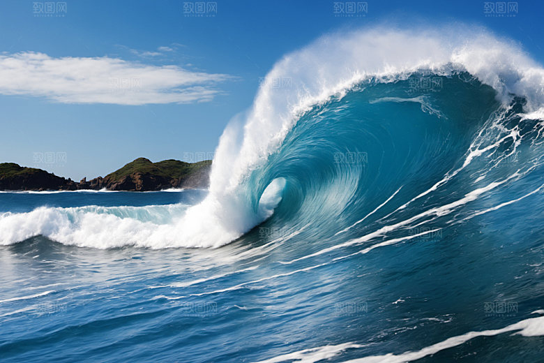海浪蓝色浪花摄影图