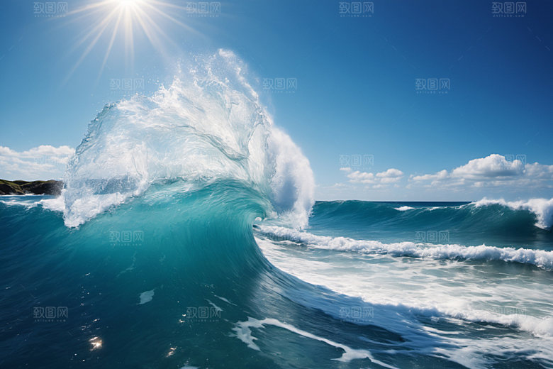 海浪蓝色清透摄影图