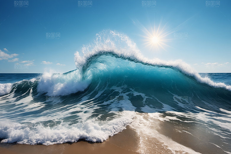 海浪浪花大海摄影图