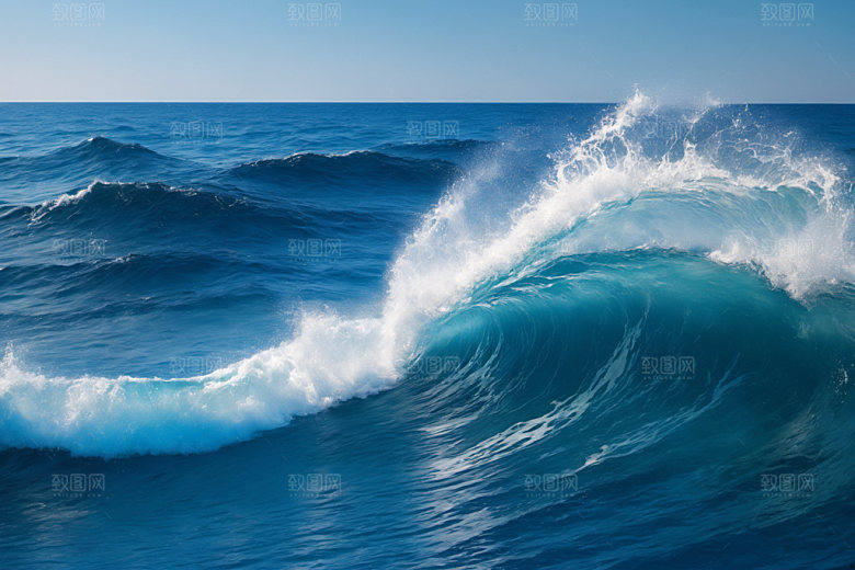 海浪蓝色浪花摄影图