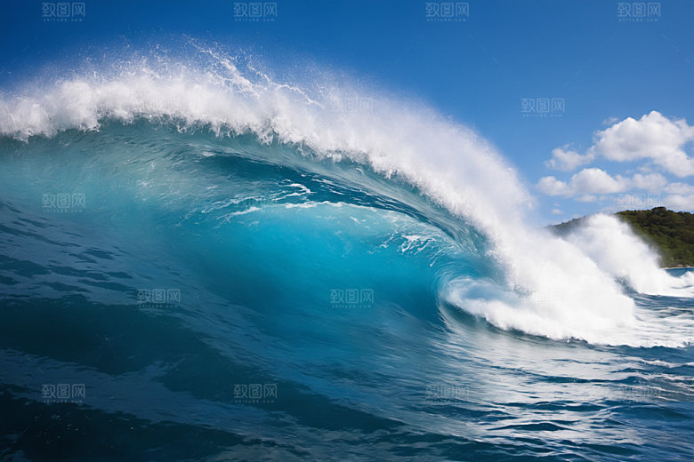 海浪浪花蓝色摄影图