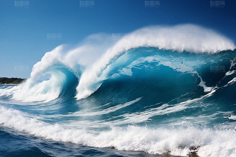 海浪浪花蓝色摄影图