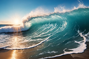 海浪清透波浪摄影图