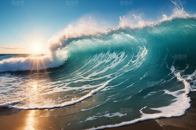 海浪清透波浪摄影图