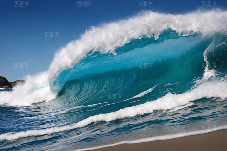 海浪蓝色浪花摄影图