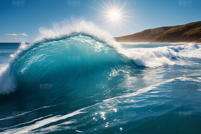 海浪蓝色浪花摄影图