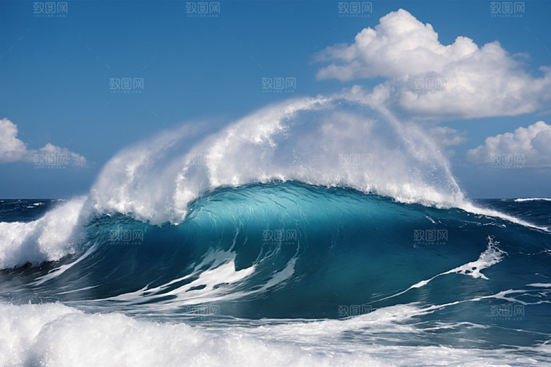 海浪蓝色浪花摄影图