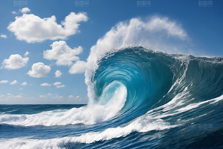 海浪蓝色浪花摄影图