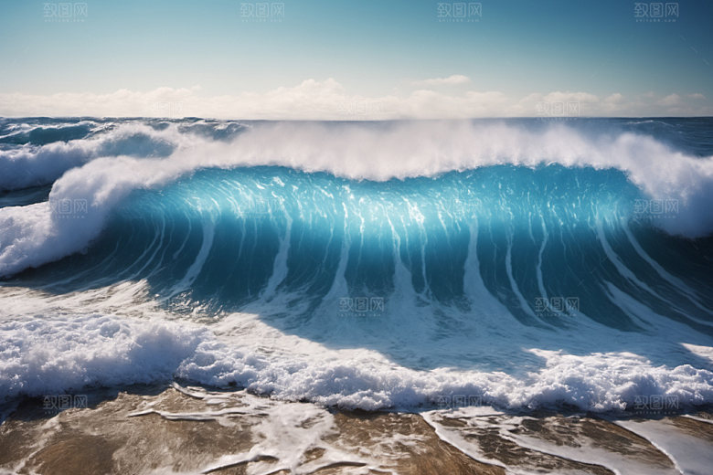 海浪清透蓝色摄影图