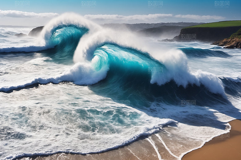 海浪蓝色清透摄影图