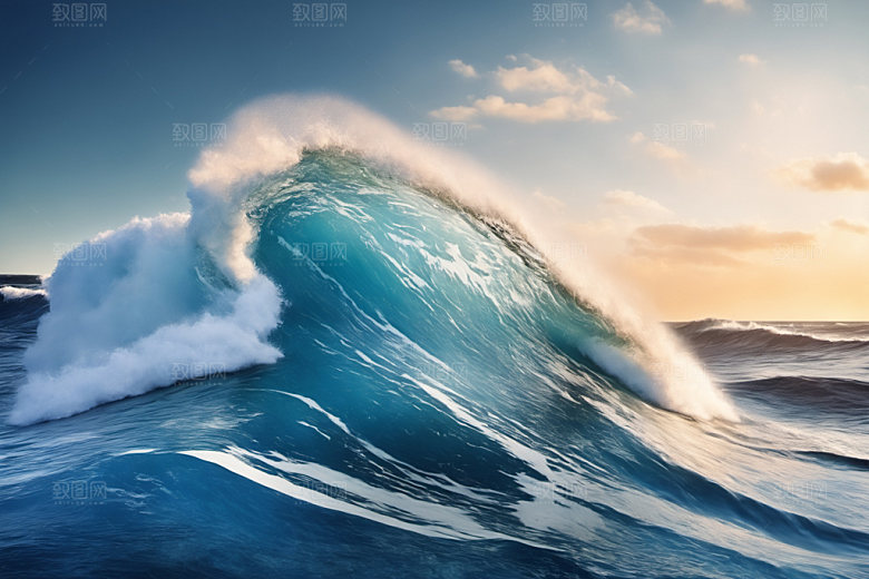 海浪蓝色浪花摄影图