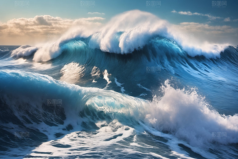 海浪蓝色浪花摄影图