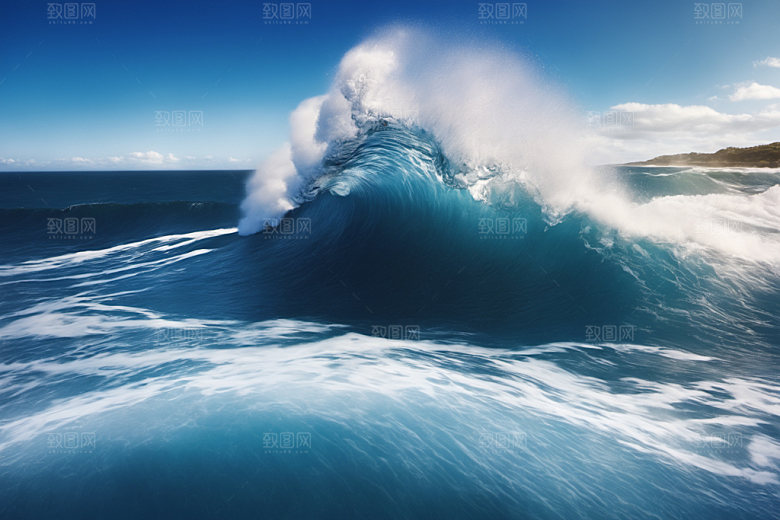 海浪蓝色海水摄影图