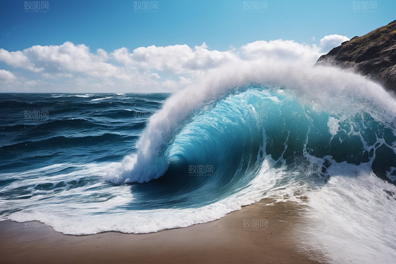 海浪蓝色波浪摄影图