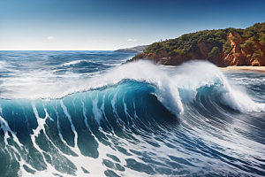 海浪清透蓝色摄影图