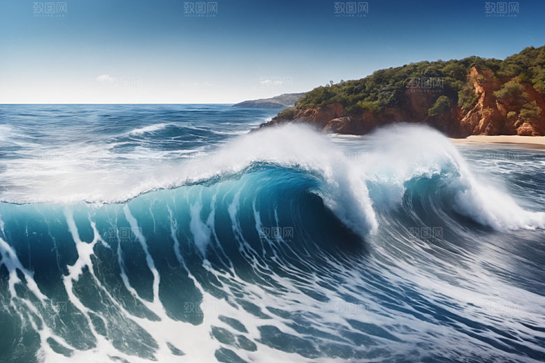 海浪清透蓝色摄影图