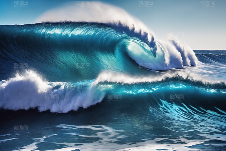 海浪蓝色波浪摄影图