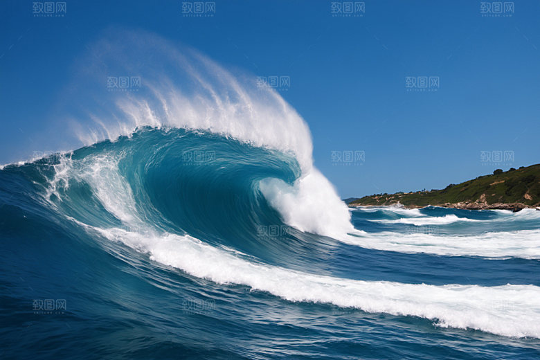 海浪蓝色海水摄影图