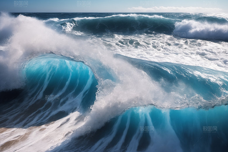 海浪清透蓝色摄影图