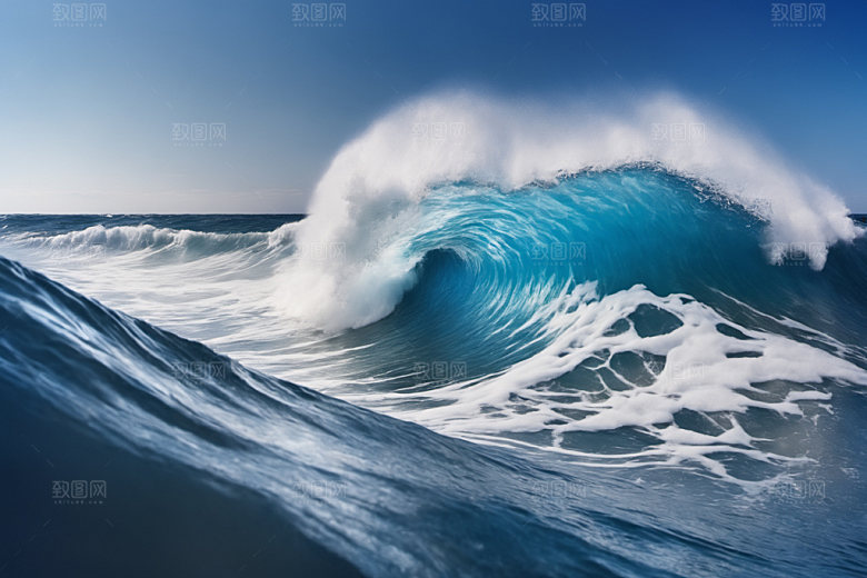 海浪波浪蓝色摄影图