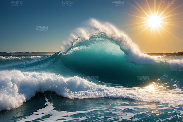 海浪蓝色清透摄影图