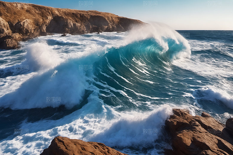 海浪浪花蓝色摄影图