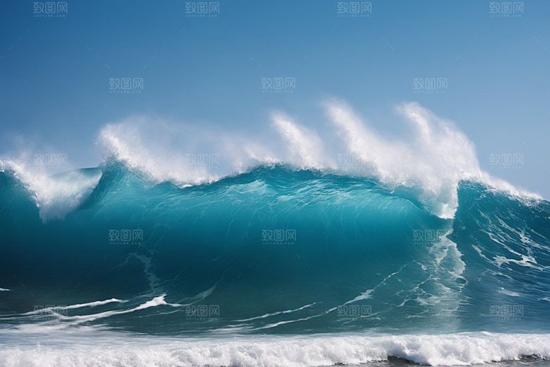 海浪清透蓝色摄影图