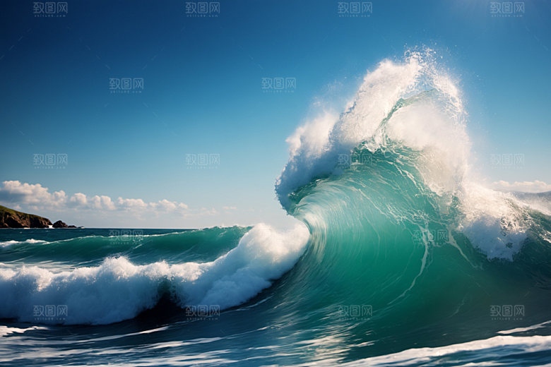 海浪蓝色浪花摄影图