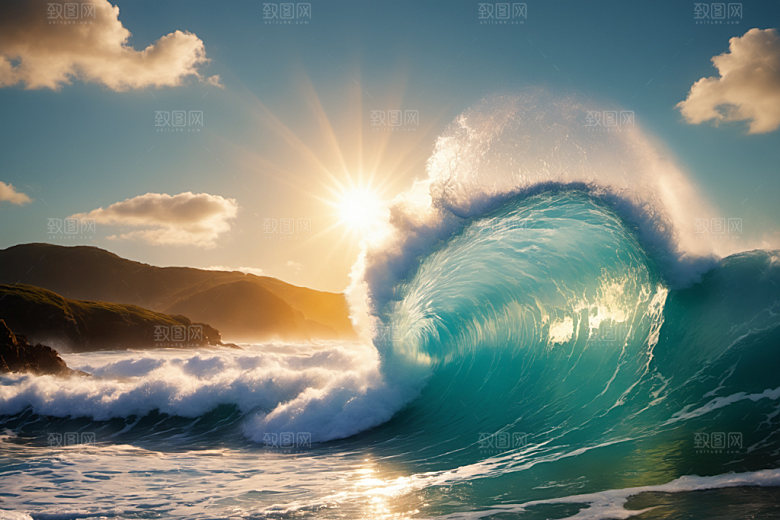 海浪蓝色自然摄影图