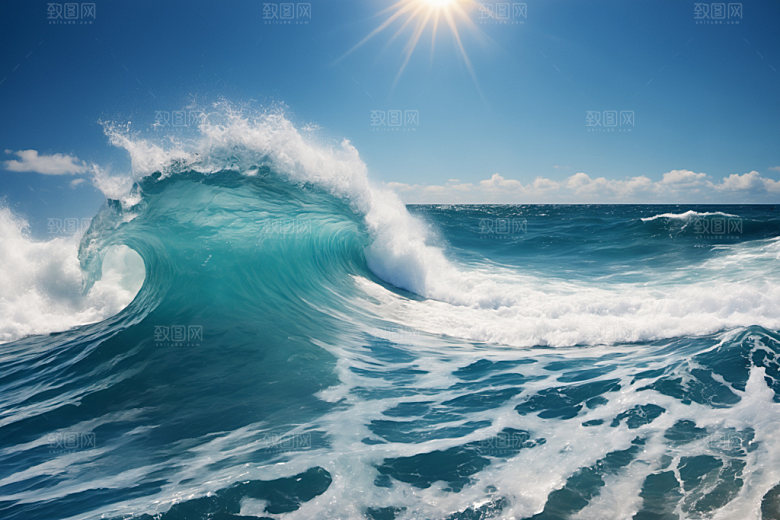 海浪蓝色波浪摄影图
