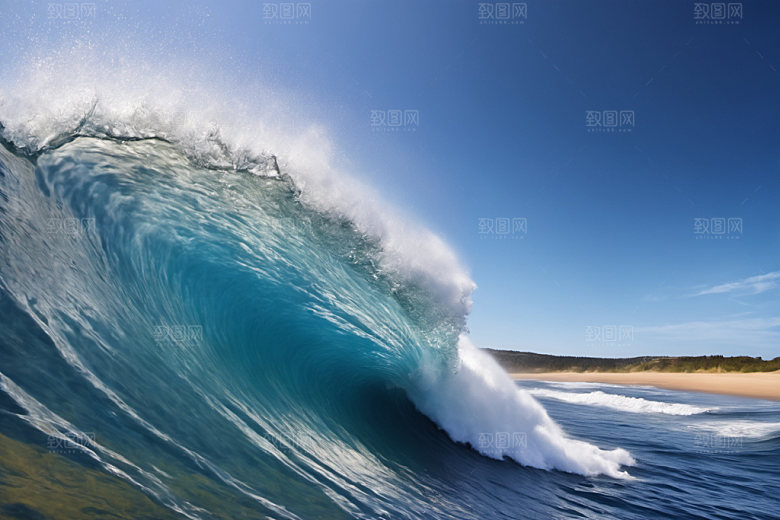 海浪波浪蓝色摄影图