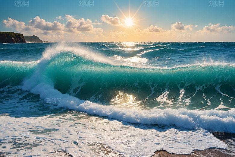 海浪蓝色清透摄影图