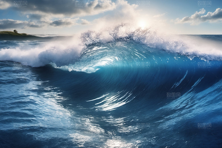 海浪清透蓝色摄影图