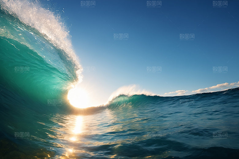 海浪蓝色波浪摄影图