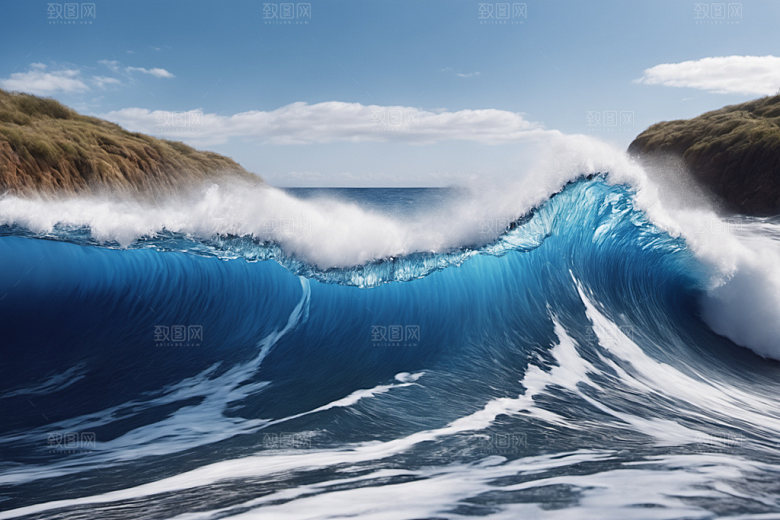 海浪清透蓝色摄影图