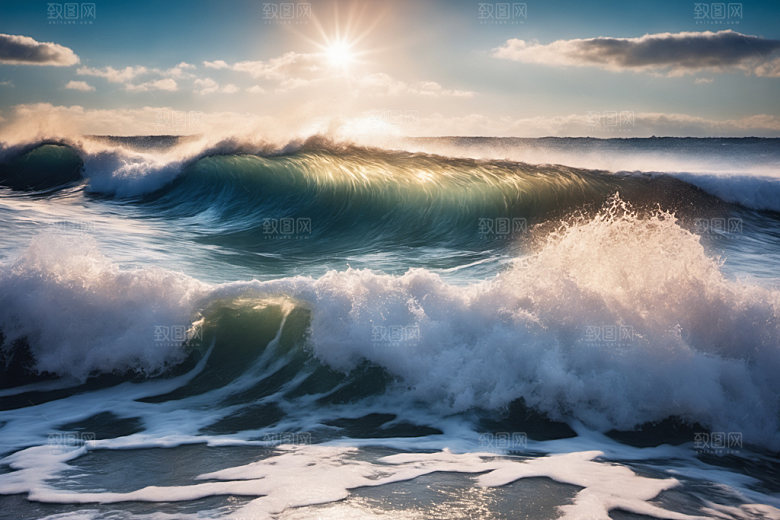 海浪自然浪花摄影图