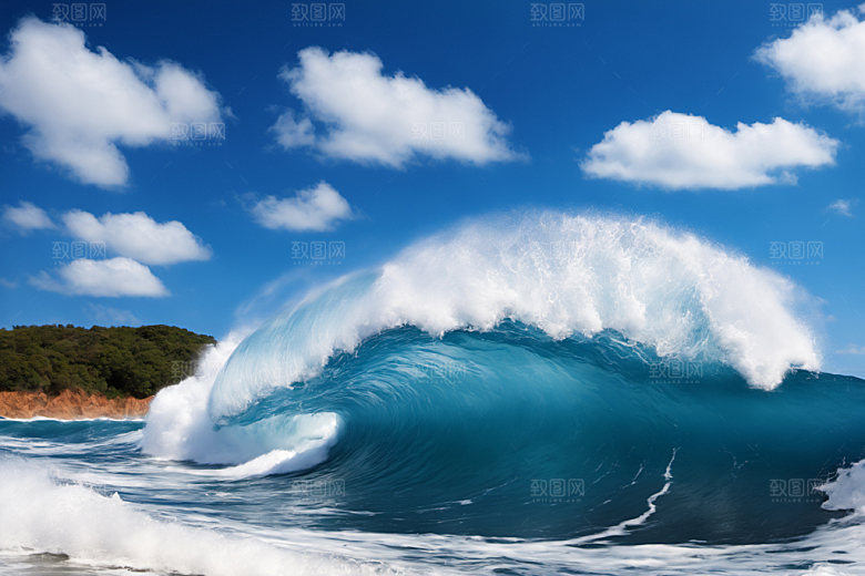 海浪清透蓝色摄影图