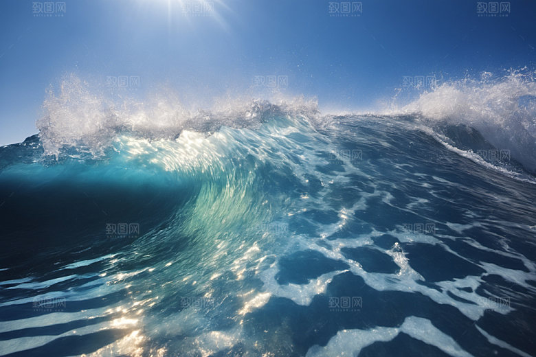 海浪清透蓝色摄影图