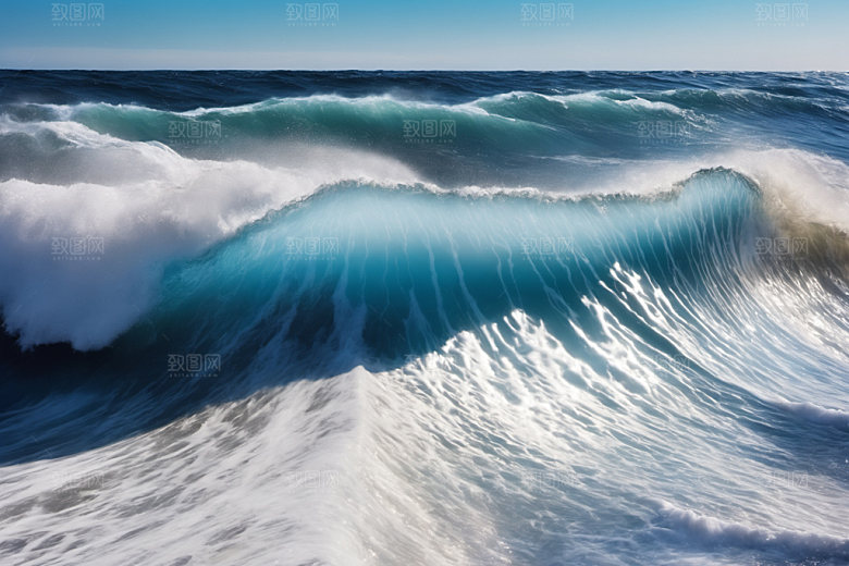 海浪蓝色浪花摄影图