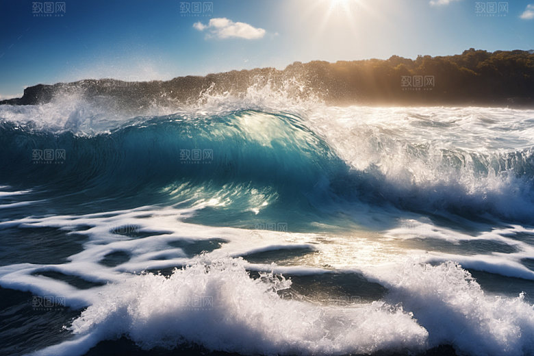 海浪浪花蓝色摄影图