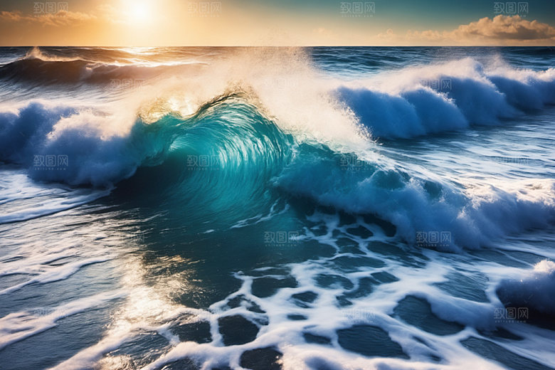 海浪蓝色清透摄影图