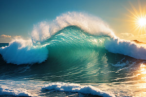 海浪蓝色海水摄影图