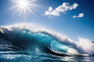 海浪浪花蓝色摄影图
